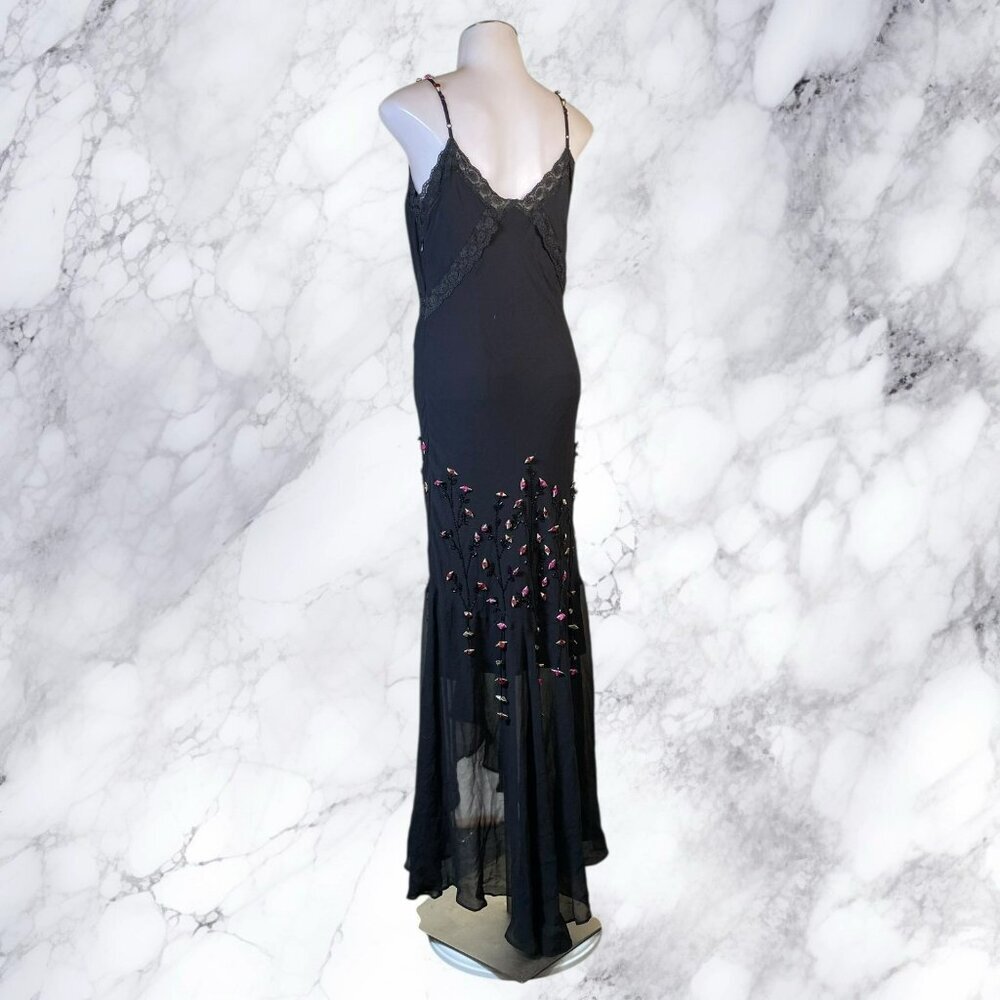 VTG Sue Wong Silk Fit and Flare Midi Rosette Dress in Black - Picture 12 of 13